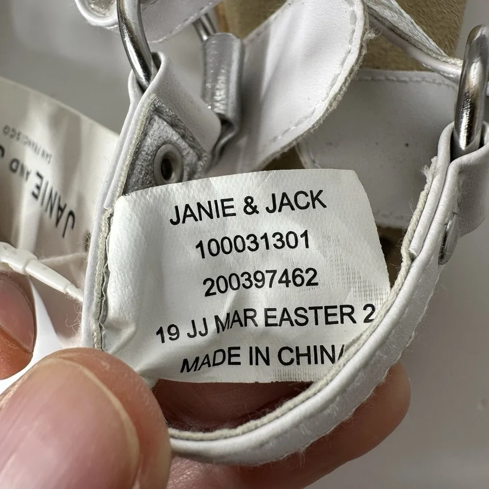Janie and Jack Sandals‎ Girls Sz 7 White Silver Mar Easter 2 Holiday Casual NEW